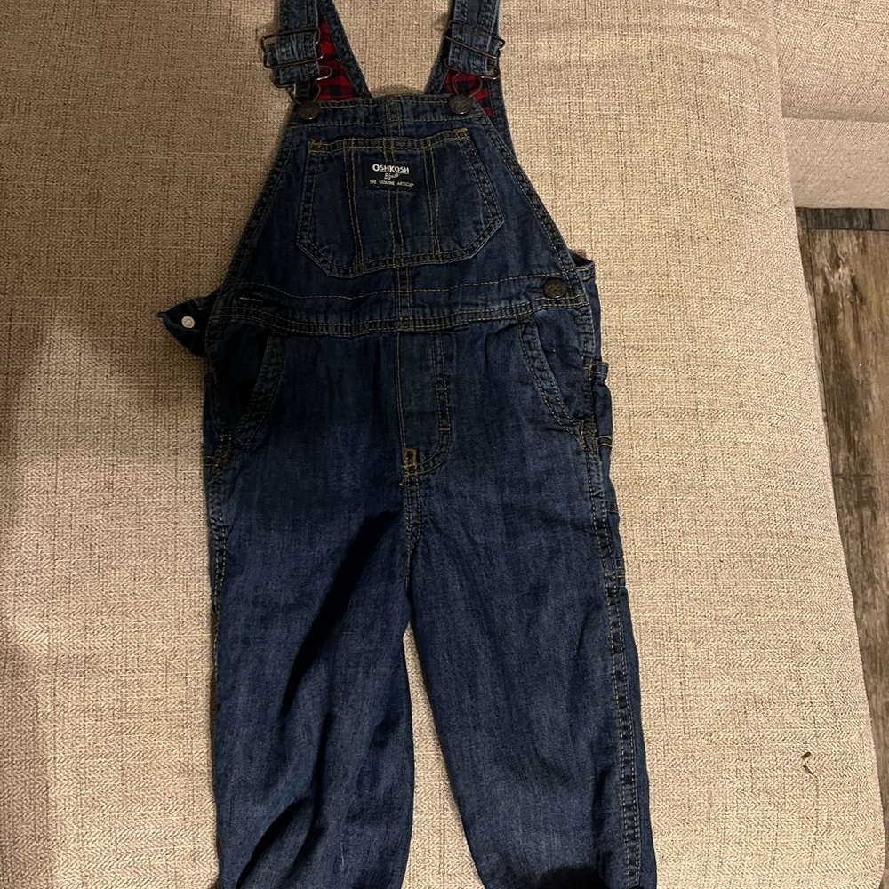 Oshkosh B'Gosh Boys 2T  Vestbak Overalls Cotton Denim Plaid Flannel lined